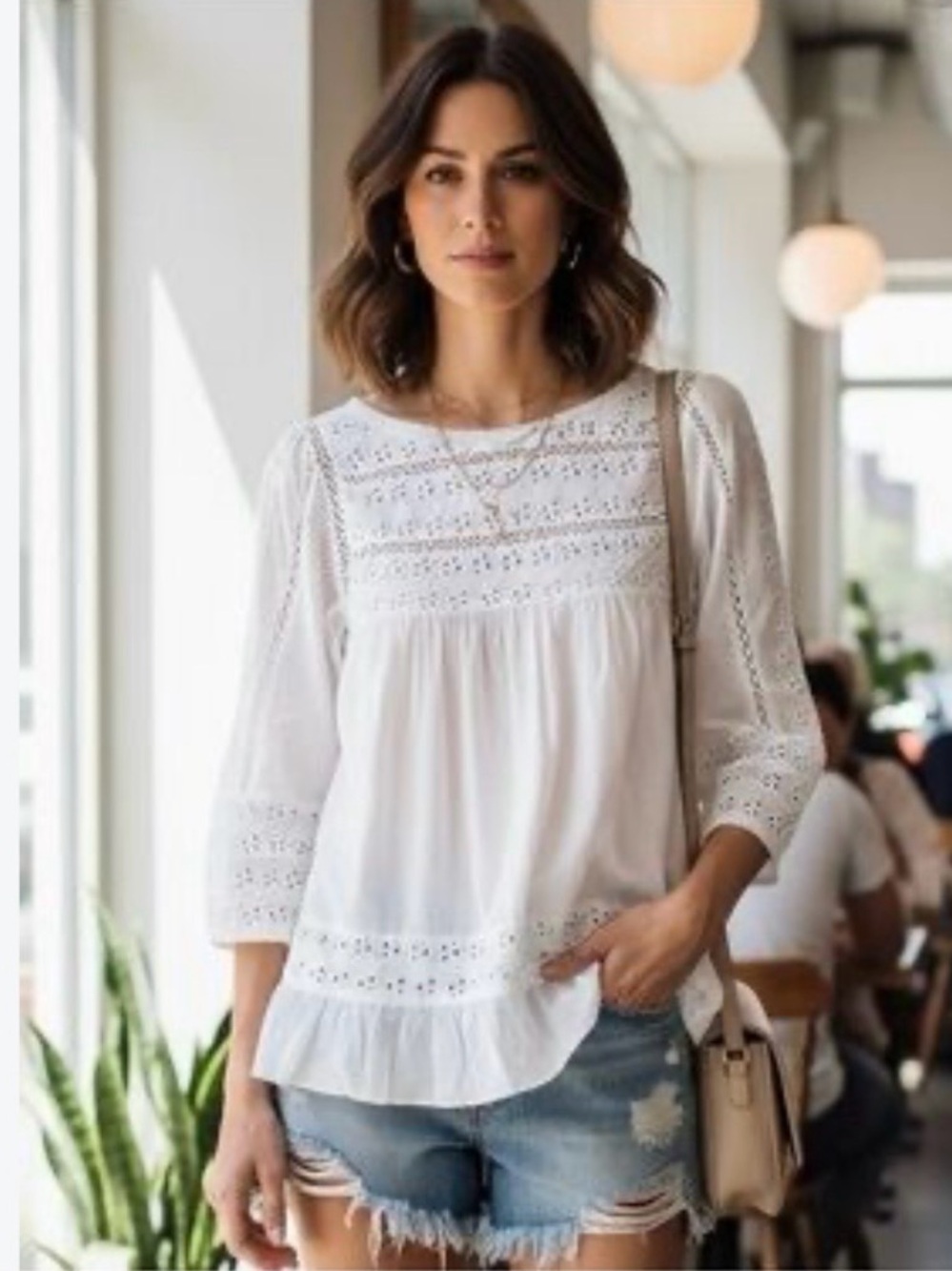 Gap White Embroidery Blouse Women’s Sz Large